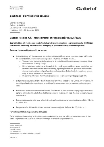 Thumbnail Gabriel Holding A/S Quarterly Report 2025-q1