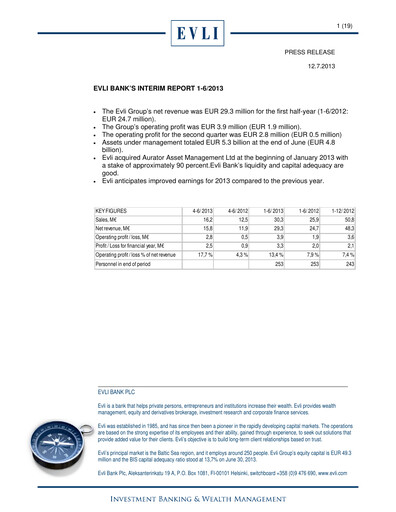 Thumbnail Evli Half-year Report 2013