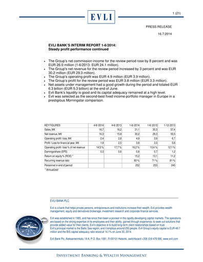 Thumbnail Evli Half-year Report 2014