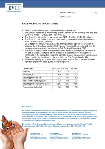 Thumbnail Evli Quarterly Report 2010-q1