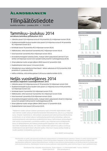 Thumbnail Ålandsbanken Financial Statement 2014