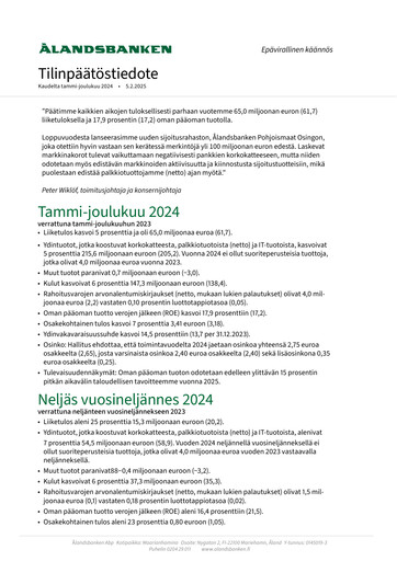 Thumbnail Ålandsbanken Financial Statement 2024