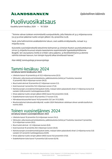 Thumbnail Ålandsbanken Half-year Report 2024-h1