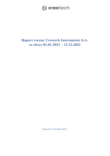 Miniature Creotech Instruments Rapport annuel 2021