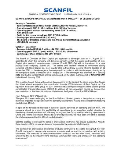 Thumbnail Scanfil Financial Statement 2012