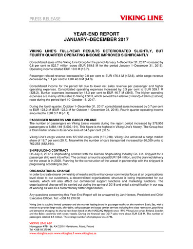 Thumbnail Viking Line Abp Financial Statement 2017