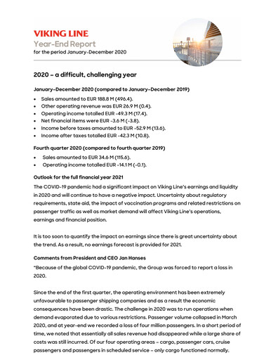 Thumbnail Viking Line Abp Financial Statement 2020
