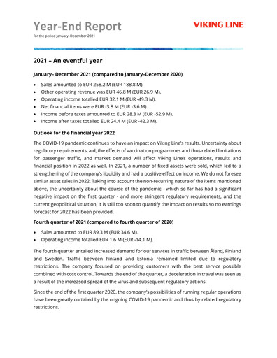 Thumbnail Viking Line Abp Financial Statement 2021