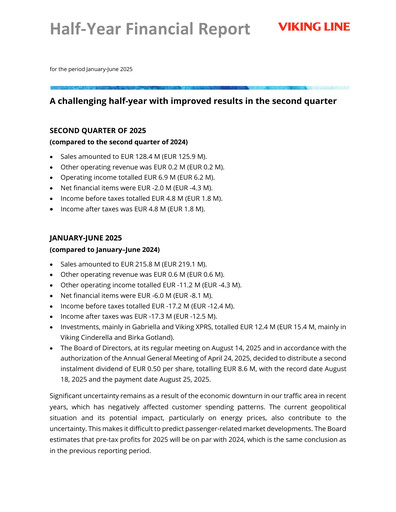 Thumbnail Viking Line Abp Half-year Report 2025