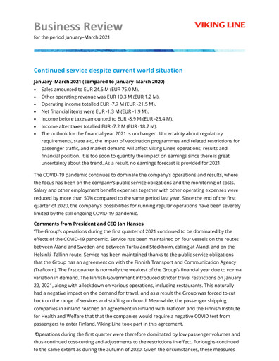Thumbnail Viking Line Abp Quarterly Report 2021-q1