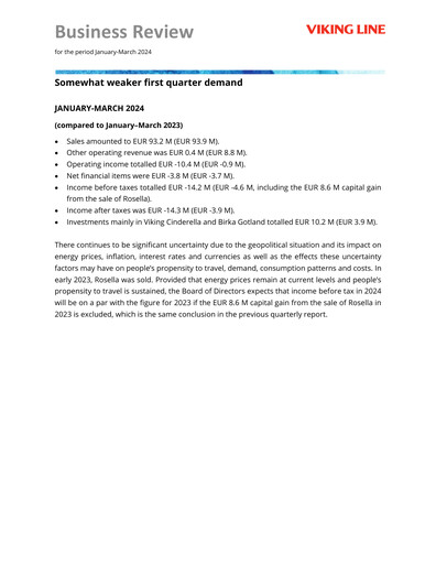 Thumbnail Viking Line Abp Quarterly Report 2024-q1