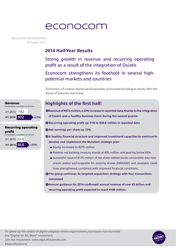 Thumbnail Econocom Group Half-year Report 2014-h1