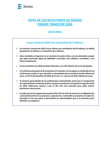 Miniature Ercros Rapport trimestriel 2024-q1