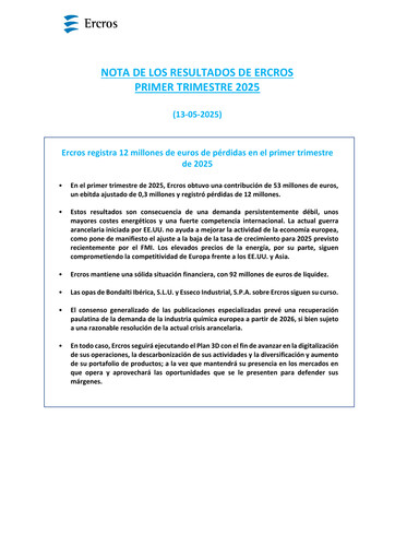 Miniature Ercros Rapport trimestriel 2025-q1