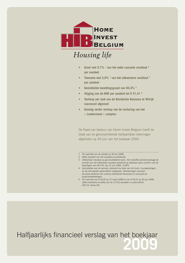 Thumbnail Home Invest Belgium Half-year Report 2009-h1