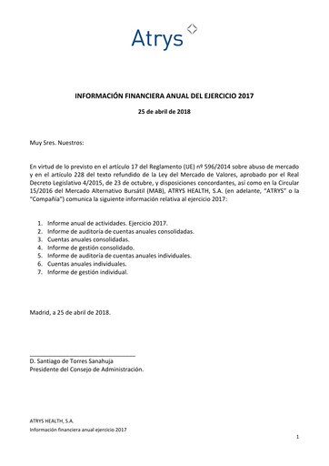 Thumbnail Atrys Health Annual Report 2017