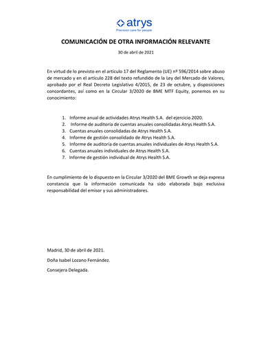 Thumbnail Atrys Health Annual Report 2020