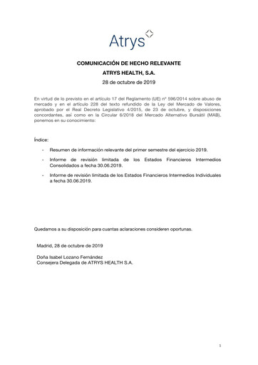 Thumbnail Atrys Health Half-year Report 2019-h1