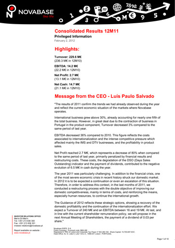 Thumbnail Novabase Financial Report 2011