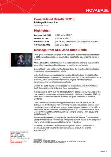 Thumbnail Novabase Financial Report 2018