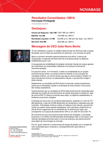 Vorschaubild Novabase Finanzbericht 2018