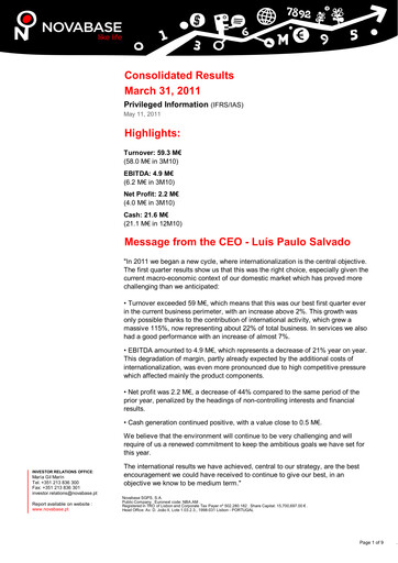 Thumbnail Novabase Quarterly Report 2011-q1