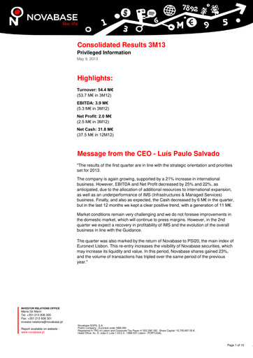 Thumbnail Novabase Quarterly Report 2013-q1