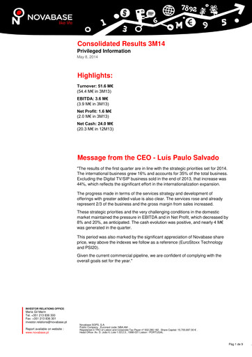 Thumbnail Novabase Quarterly Report 2014-q1