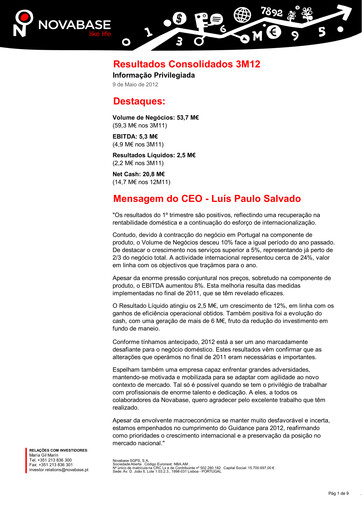 Miniature Novabase Rapport trimestriel 2012-q1