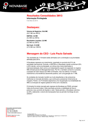 Miniature Novabase Rapport trimestriel 2013-q1