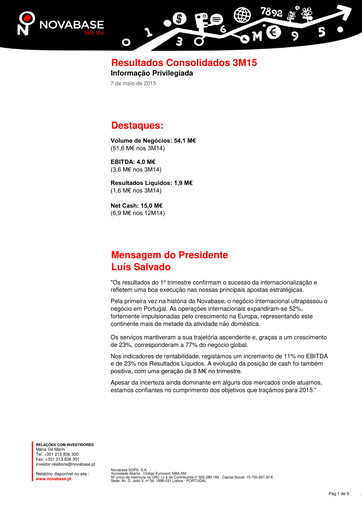 Miniature Novabase Rapport trimestriel 2015-q1