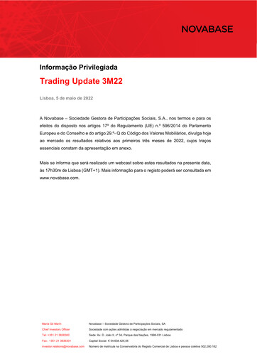 Miniature Novabase Rapport trimestriel 2022-q1