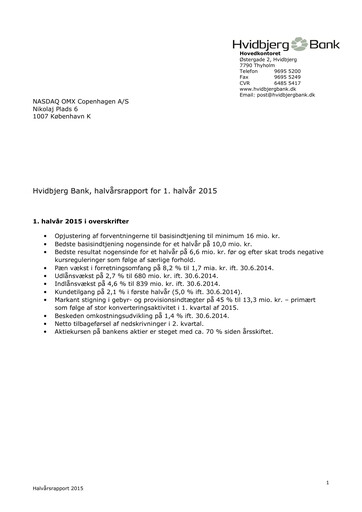 Thumbnail Hvidbjerg Bank Half-year Report 2015-h1