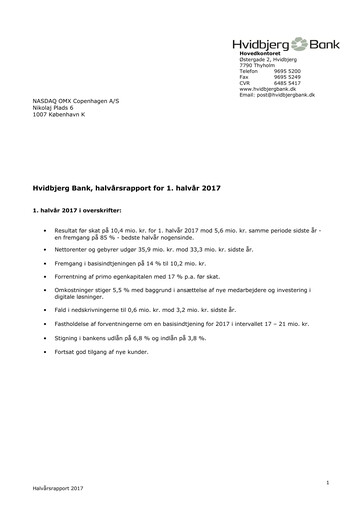 Thumbnail Hvidbjerg Bank Half-year Report 2017-h1
