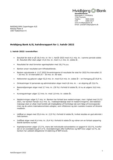 Thumbnail Hvidbjerg Bank Half-year Report 2022-h1