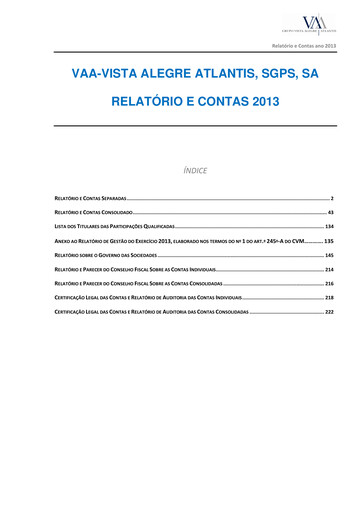 Thumbnail Vista Alegre Atlantis Financial Statement 2013