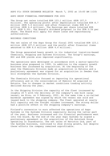Thumbnail Aspo Oyj Financial Report 2001