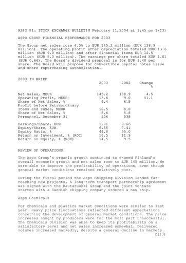 Thumbnail Aspo Oyj Financial Report 2003