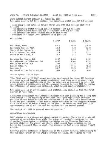 Thumbnail Aspo Oyj Quarterly Report 2007-q1