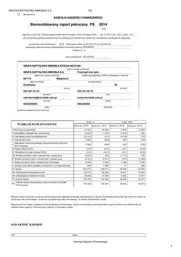 Thumbnail Grupa Kapitałowa Immobile Half-year Report 2014-h1