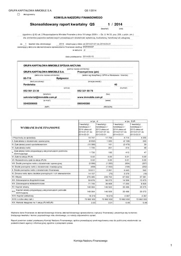 Vorschaubild Grupa Kapitałowa Immobile Quartalsbericht 2014-q1