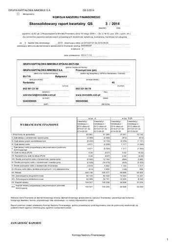 Vorschaubild Grupa Kapitałowa Immobile Quartalsbericht 2014-q3