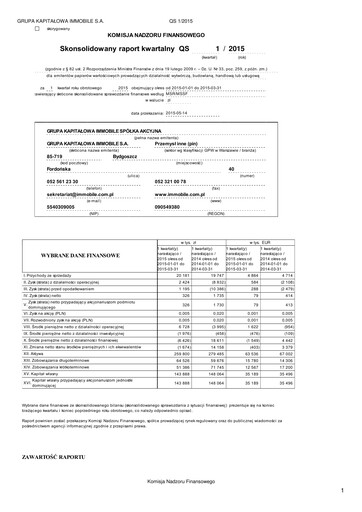 Vorschaubild Grupa Kapitałowa Immobile Quartalsbericht 2015-q1