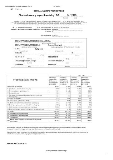 Vorschaubild Grupa Kapitałowa Immobile Quartalsbericht 2015-q3
