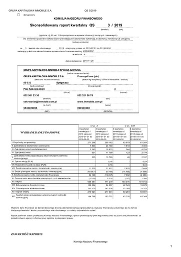 Vorschaubild Grupa Kapitałowa Immobile Quartalsbericht 2019-q3