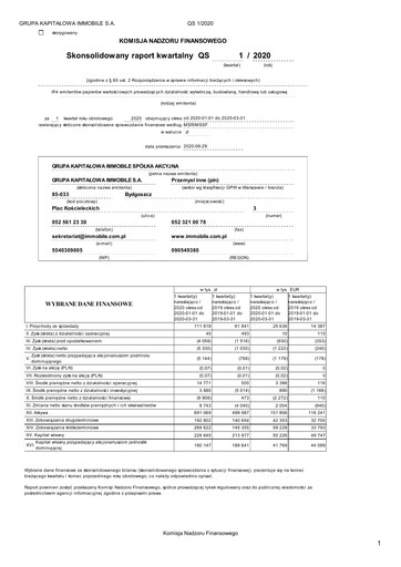 Vorschaubild Grupa Kapitałowa Immobile Quartalsbericht 2020-q1