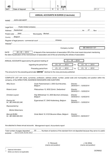 Thumbnail Agfa-Gevaert Financial Statement 2013