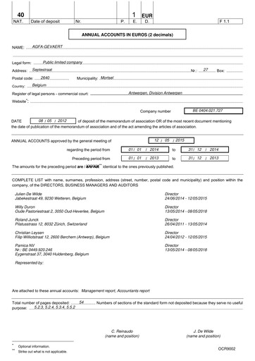 Thumbnail Agfa-Gevaert Financial Statement 2014