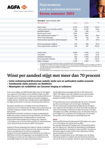 Thumbnail Agfa-Gevaert Half-year Report 2003-h1