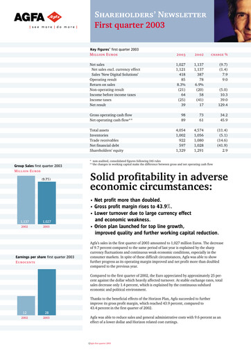Thumbnail Agfa-Gevaert Quarterly Report 2003-q1